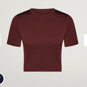 Wolford Short Sleeve Crewneck Crop Top in Deep Burgundy